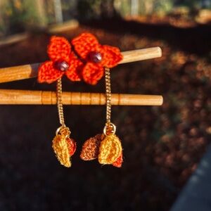 Handcrafted Red and Yellow Floral Earrings